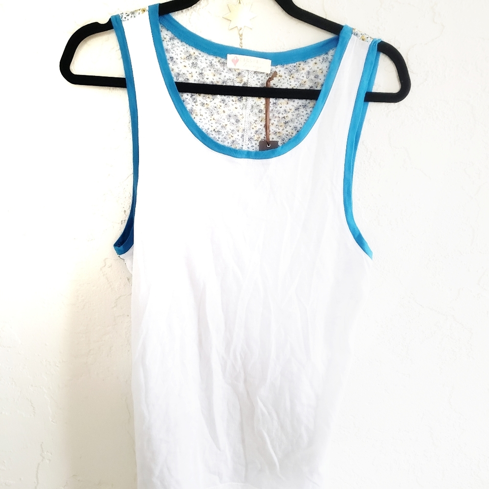 Anthro Language White floral tank top